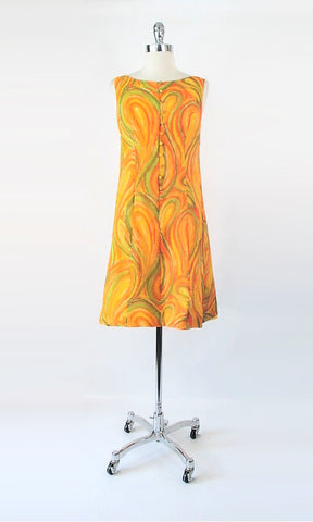 Vintage 60s Paisley Chiffon MOD Party Dress XS | S