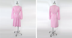 Vintage 70s Pink Pleated Midi Party Dress S/M