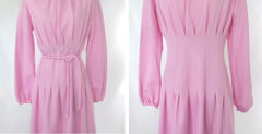Vintage 70s Pink Pleated Midi Party Dress S/M