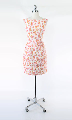 Vintage 60s Floral Tiered Skirt Party Dress XS