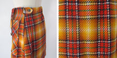 Vintage 60s Orange Plaid Vest & Mini Skirt Co-ord Set S