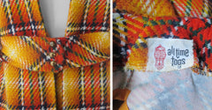 Vintage 60s Orange Plaid Vest & Mini Skirt Co-ord Set S