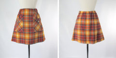 Vintage 60s Orange Plaid Vest & Mini Skirt Co-ord Set S