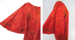 Vintage 60s Orange Birds & Big Floral Bell Sleeve Maxi Dress M