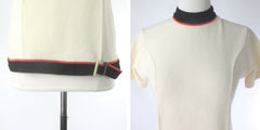 Vintage 60s Orange Black Stripe Belted Buckle Top M