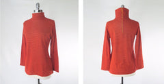 Vintage 70s Red Yellow Polka Dots Turtleneck Knit Top M