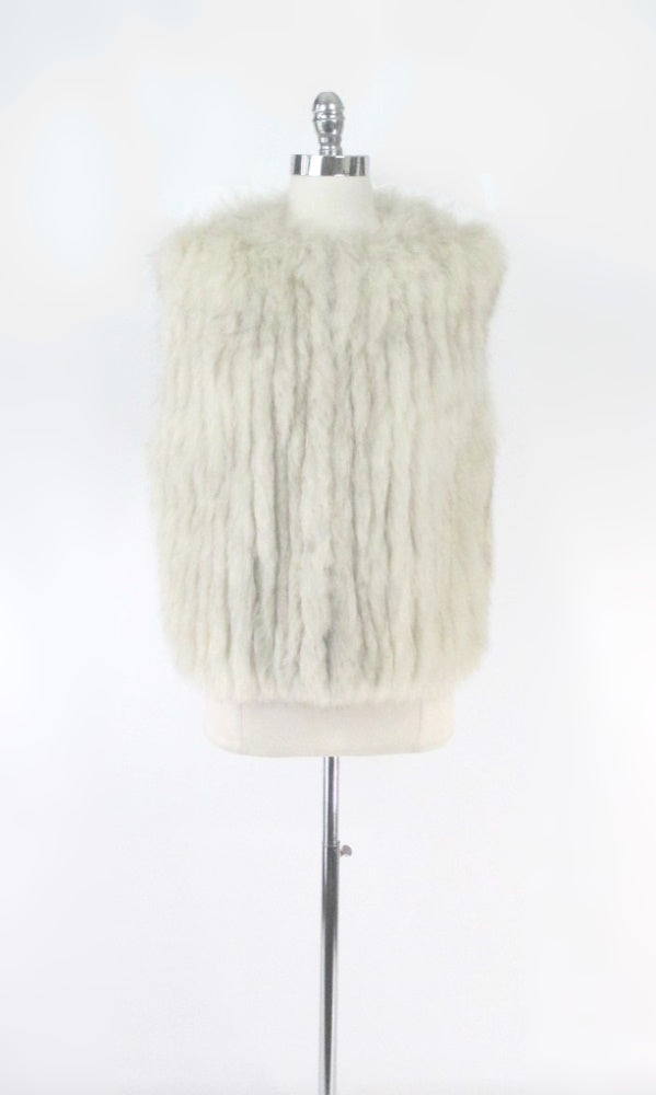 Vintage 70s 80s White Fox Fur Vest M