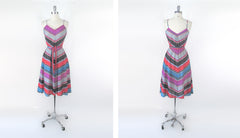 Vintage 70s Chevron Stripe Sundress Dress S | XS