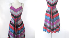 Vintage 70s Chevron Stripe Sundress Dress S | XS