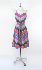 Vintage 70s Chevron Stripe Sundress Dress S | XS