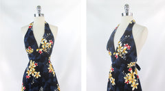 vintage 70s mini halter Hawaiian Hawaii Nei Honolulu barckcloth top dress bombshell bettys vintage bodice