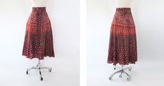 Vintage 70s Mahudi Block Print Cotton Wrap Skirt India M