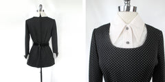 Vintage 60s 70s Black & White Belted Top M