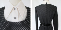 Vintage 60s 70s Black & White Belted Top M