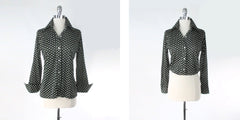 Vintage 70s Black White Polka Dot Button Down Top | Blouse M