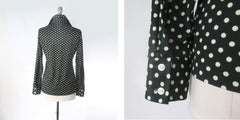Vintage 70s Black White Polka Dot Button Down Top | Blouse M