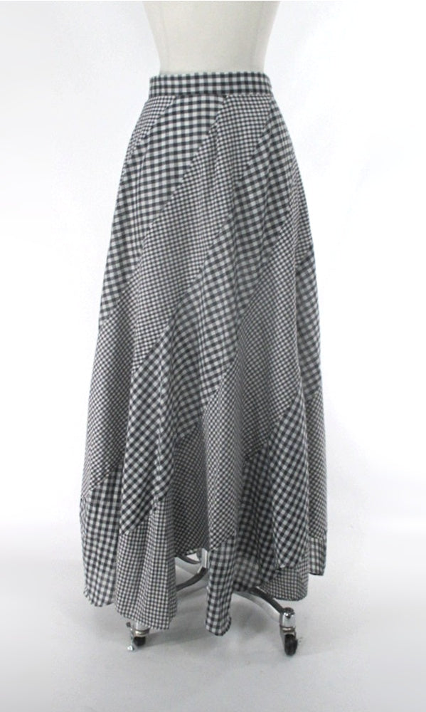 Vintage 70s Swirled Pinwheel Gingham Maxi Skirt M