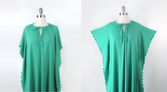 Vintage 70s Green Batwing Kaftan Caftan Dress Gown L | XL