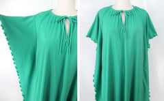 Vintage 70s Green Batwing Kaftan Caftan Dress Gown L | XL