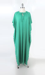 Vintage 70s Green Batwing Kaftan Caftan Dress Gown L | XL