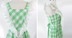 vintage 70s apple green white gingham maxi  prairie  country party dress bombshell bettys vintage bodice detail