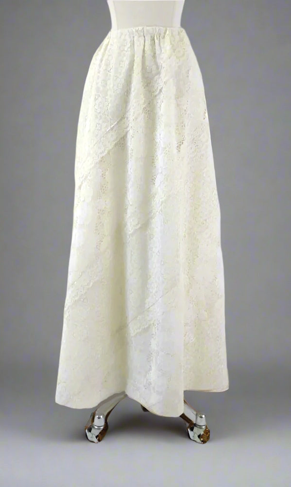 Vintage 70's Antique White Lace Bohemian Maxi Skirt • One size