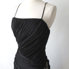 vintage 80s black bubble hem silver sequins goddess draped party dress bodice detail