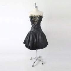 Vintage 80's 90s Strapless Black Satin & Gold Gunne Sax Party Dress XS