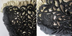 Vintage 80's 90s Strapless Black Satin & Gold Gunne Sax Party Dress XS