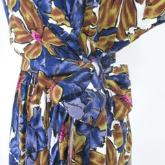 Vintage 80s Floral Sarong Style Tropical Dress M