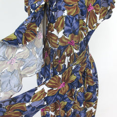 Vintage 80s Floral Sarong Style Tropical Dress M