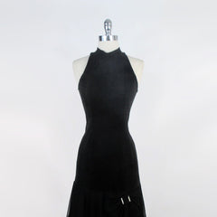 vintage 80s black suede leather glam rock sheath dress sheer hanky hem dagger rhinestone bow party dress bombshell bettys vintage bodice