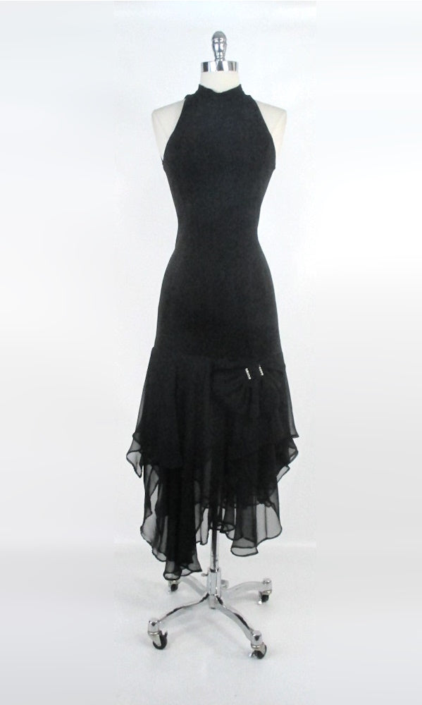 vintage 80s black suede leather glam rock sheath dress sheer hanky hem dagger rhinestone bow party dress bombshell bettys vintage gallery
