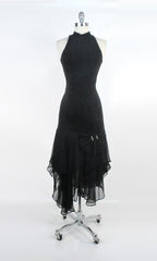 vintage 80s black suede leather glam rock sheath dress sheer hanky hem dagger rhinestone bow party dress bombshell bettys vintage gallery
