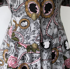 vintage 80s rose black lace cameo button up dress waist