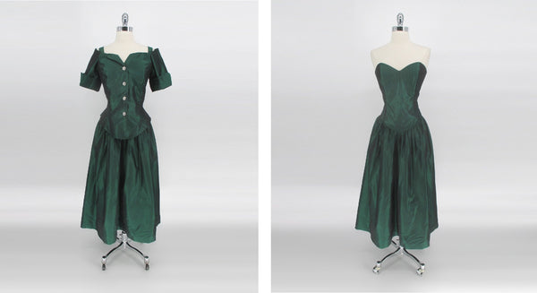 Vintage 80s 90s Emerald Green Sharkskin Taffeta Party Dress M Vintage 80s 90s Emerald Green Sharkskin Taffeta Party Dress M