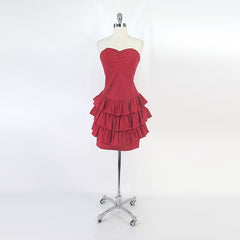 Vintage 80s Red Strapless Ruffle Skirt Mini Party Dress S