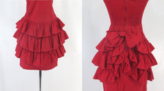 Vintage 80s Red Strapless Ruffle Skirt Mini Party Dress S