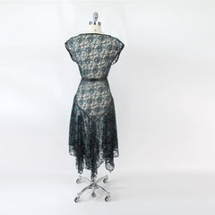 Vintage 80s Sheer Blue & Black Lace Dress S