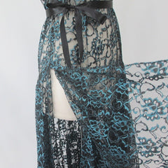 Vintage 80s Sheer Blue & Black Lace Dress S