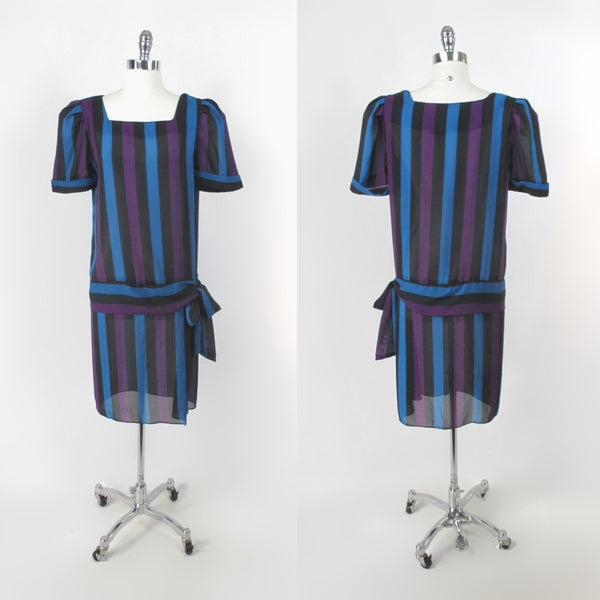 Vintage 80s Sheer Stripe Drop Waist Dress L – Bombshell Bettys Vintage