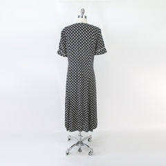 Vintage 90s 30s Style Novelty Button Print Rayon Dress L