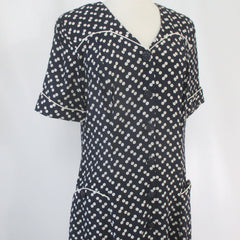 Vintage 90s 30s Style Novelty Button Print Rayon Dress L