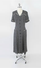 Vintage 90s 30s Style Novelty Button Print Rayon Dress L