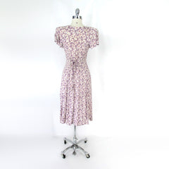 vintage 90s 1990s Caroline Wells lavender tea floral spring midi dress  back