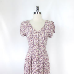 vintage 90s 1990s Caroline Wells lavender tea floral spring midi dress  bodice