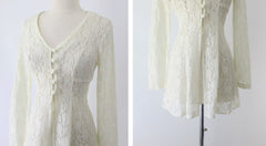 Vintage 90s Antique White Lace Dress | Overdress S