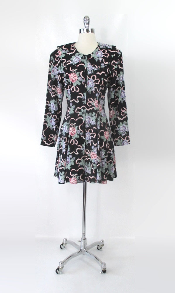 Vintage 90s Cottage Roses Mini Dress L