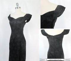 vintage 90s black satin sweetheart party dress gown holiday special occasion details