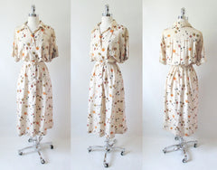 vintage 40s silk royal Hawaiian angelfish safari dress full